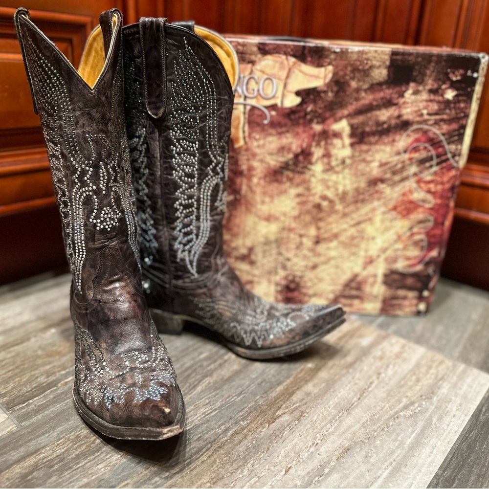 Old Gringo Eagle Crystal Swarovski Brown Cowboy Boots Size 7.5 Wedding Bling View 4